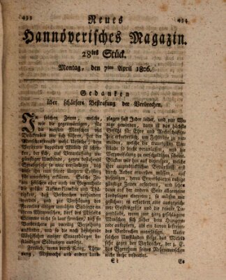 Neues hannoversches Magazin (Hannoversche Anzeigen) Montag 7. April 1806