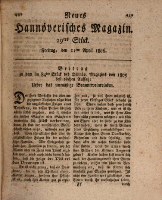 Neues hannoversches Magazin (Hannoversche Anzeigen) Freitag 11. April 1806