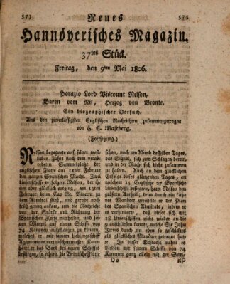 Neues hannoversches Magazin (Hannoversche Anzeigen) Freitag 9. Mai 1806