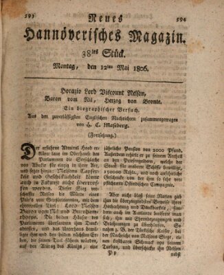 Neues hannoversches Magazin (Hannoversche Anzeigen) Montag 12. Mai 1806