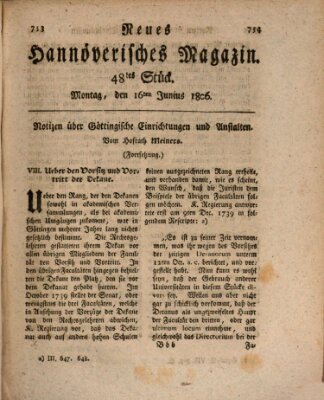 Neues hannoversches Magazin (Hannoversche Anzeigen) Montag 16. Juni 1806