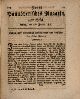 Neues hannoversches Magazin (Hannoversche Anzeigen) Freitag 20. Juni 1806