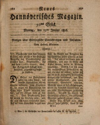 Neues hannoversches Magazin (Hannoversche Anzeigen) Montag 23. Juni 1806