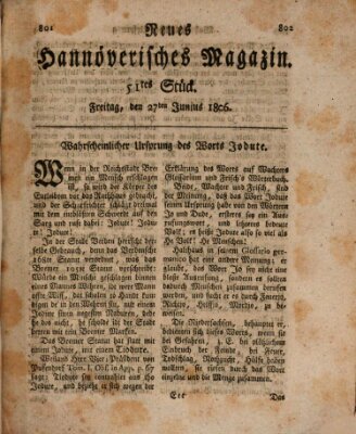 Neues hannoversches Magazin (Hannoversche Anzeigen) Freitag 27. Juni 1806