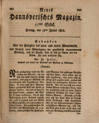 Neues hannoversches Magazin (Hannoversche Anzeigen) Freitag 18. Juli 1806