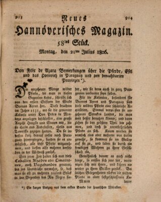 Neues hannoversches Magazin (Hannoversche Anzeigen) Montag 21. Juli 1806