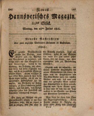 Neues hannoversches Magazin (Hannoversche Anzeigen) Montag 28. Juli 1806