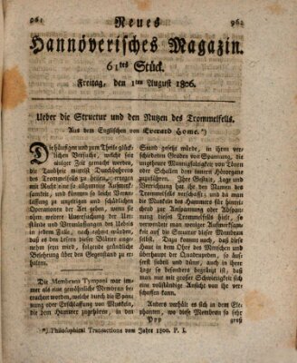 Neues hannoversches Magazin (Hannoversche Anzeigen) Freitag 1. August 1806