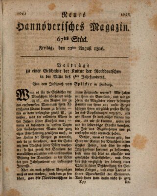 Neues hannoversches Magazin (Hannoversche Anzeigen) Freitag 22. August 1806