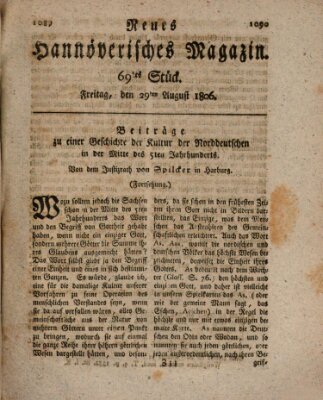 Neues hannoversches Magazin (Hannoversche Anzeigen) Freitag 29. August 1806