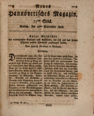 Neues hannoversches Magazin (Hannoversche Anzeigen) Freitag 26. September 1806