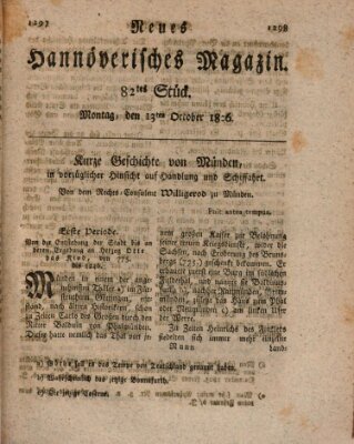 Neues hannoversches Magazin (Hannoversche Anzeigen) Montag 13. Oktober 1806