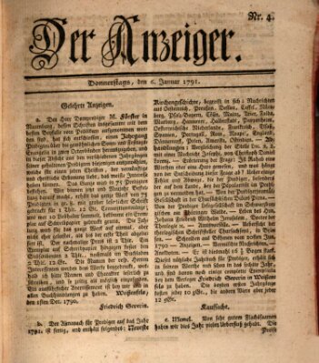 Der Anzeiger (Allgemeiner Anzeiger der Deutschen) Donnerstag 6. Januar 1791