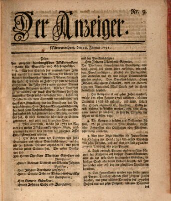 Der Anzeiger (Allgemeiner Anzeiger der Deutschen) Mittwoch 12. Januar 1791