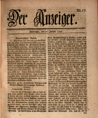 Der Anzeiger (Allgemeiner Anzeiger der Deutschen) Freitag 21. Januar 1791