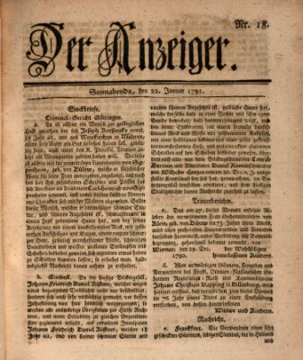 Der Anzeiger (Allgemeiner Anzeiger der Deutschen) Samstag 22. Januar 1791