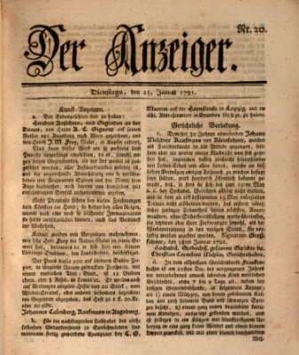 Der Anzeiger (Allgemeiner Anzeiger der Deutschen) Dienstag 25. Januar 1791