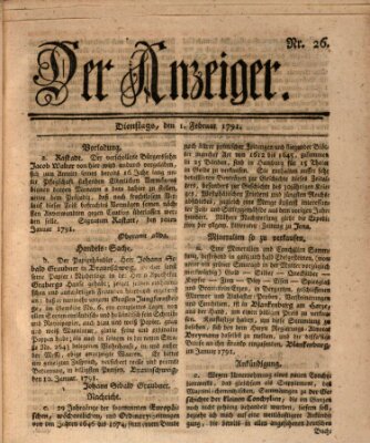 Der Anzeiger (Allgemeiner Anzeiger der Deutschen) Dienstag 1. Februar 1791