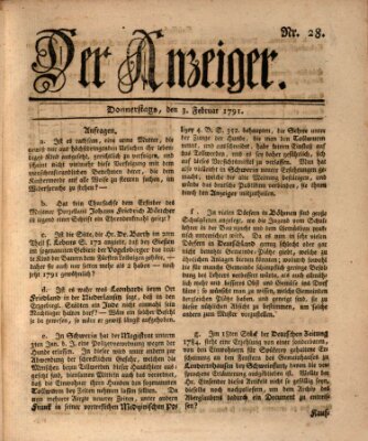 Der Anzeiger (Allgemeiner Anzeiger der Deutschen) Donnerstag 3. Februar 1791