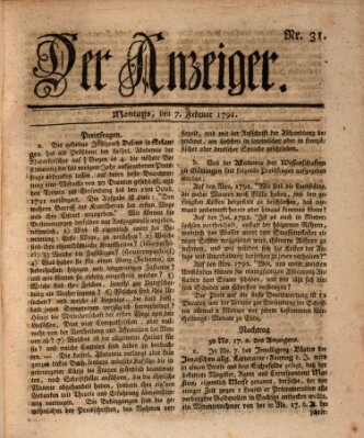 Der Anzeiger (Allgemeiner Anzeiger der Deutschen) Montag 7. Februar 1791