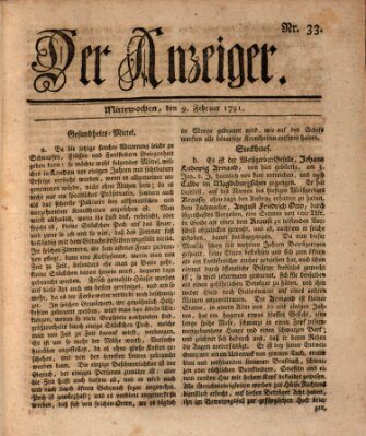 Der Anzeiger (Allgemeiner Anzeiger der Deutschen) Mittwoch 9. Februar 1791