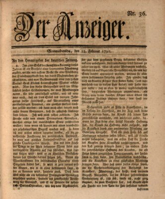 Der Anzeiger (Allgemeiner Anzeiger der Deutschen) Samstag 12. Februar 1791