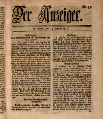 Der Anzeiger (Allgemeiner Anzeiger der Deutschen) Montag 14. Februar 1791