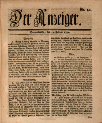 Der Anzeiger (Allgemeiner Anzeiger der Deutschen) Samstag 19. Februar 1791