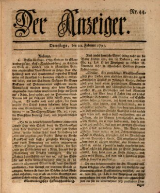 Der Anzeiger (Allgemeiner Anzeiger der Deutschen) Dienstag 22. Februar 1791