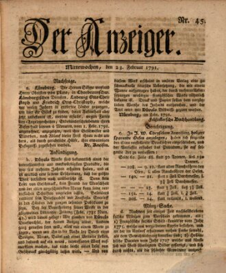 Der Anzeiger (Allgemeiner Anzeiger der Deutschen) Mittwoch 23. Februar 1791