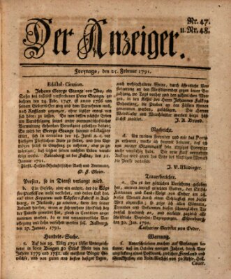 Der Anzeiger (Allgemeiner Anzeiger der Deutschen) Freitag 25. Februar 1791