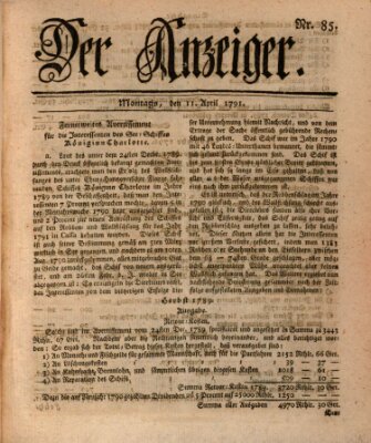 Der Anzeiger (Allgemeiner Anzeiger der Deutschen) Montag 11. April 1791