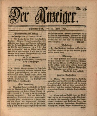 Der Anzeiger (Allgemeiner Anzeiger der Deutschen) Mittwoch 20. April 1791