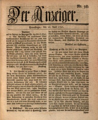 Der Anzeiger (Allgemeiner Anzeiger der Deutschen) Dienstag 26. April 1791