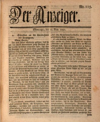 Der Anzeiger (Allgemeiner Anzeiger der Deutschen) Montag 16. Mai 1791