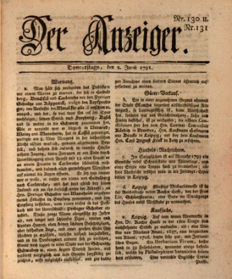 Der Anzeiger (Allgemeiner Anzeiger der Deutschen) Donnerstag 2. Juni 1791