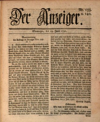 Der Anzeiger (Allgemeiner Anzeiger der Deutschen) Montag 13. Juni 1791