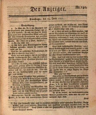 Der Anzeiger (Allgemeiner Anzeiger der Deutschen) Dienstag 14. Juni 1791