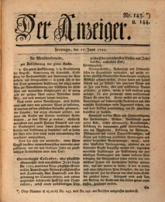 Der Anzeiger (Allgemeiner Anzeiger der Deutschen) Freitag 17. Juni 1791