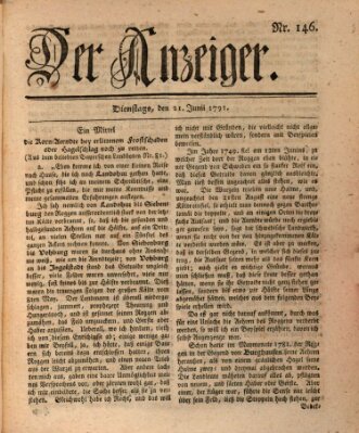 Der Anzeiger (Allgemeiner Anzeiger der Deutschen) Dienstag 21. Juni 1791