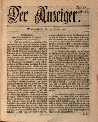 Der Anzeiger (Allgemeiner Anzeiger der Deutschen) Mittwoch 29. Juni 1791