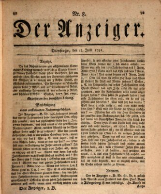 Der Anzeiger (Allgemeiner Anzeiger der Deutschen) Dienstag 12. Juli 1791