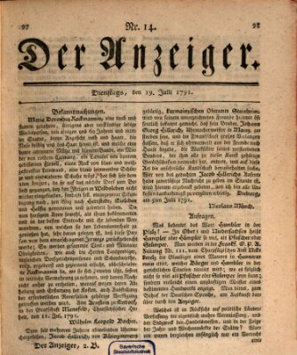 Der Anzeiger (Allgemeiner Anzeiger der Deutschen) Dienstag 19. Juli 1791