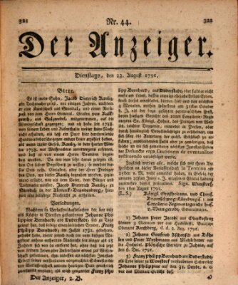 Der Anzeiger (Allgemeiner Anzeiger der Deutschen) Dienstag 23. August 1791