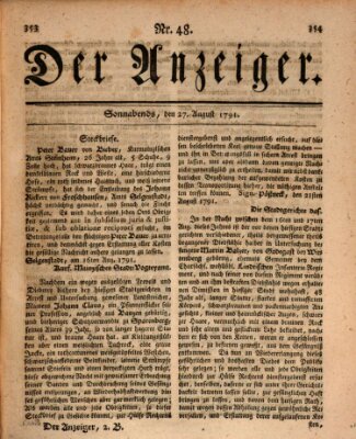 Der Anzeiger (Allgemeiner Anzeiger der Deutschen) Samstag 27. August 1791