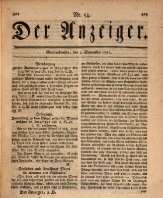 Der Anzeiger (Allgemeiner Anzeiger der Deutschen) Samstag 3. September 1791