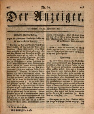 Der Anzeiger (Allgemeiner Anzeiger der Deutschen) Montag 12. September 1791