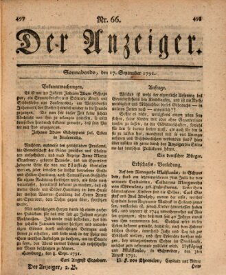 Der Anzeiger (Allgemeiner Anzeiger der Deutschen) Samstag 17. September 1791