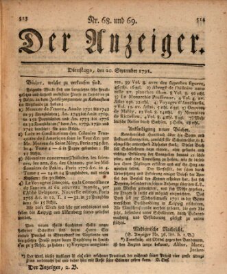 Der Anzeiger (Allgemeiner Anzeiger der Deutschen) Dienstag 20. September 1791