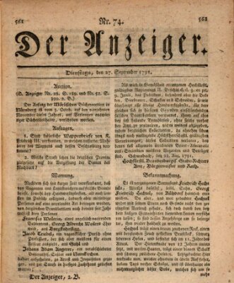 Der Anzeiger (Allgemeiner Anzeiger der Deutschen) Dienstag 27. September 1791